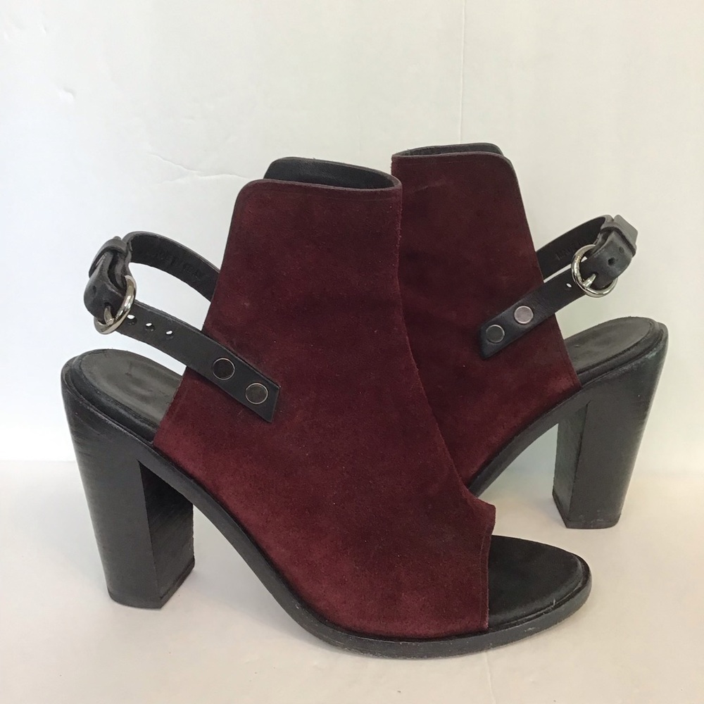 RAG & BONE Women's Wyatt Bordeaux Suede Open Toe Slingback Chunky Ankle Bootie 8 - Picture 3 of 6